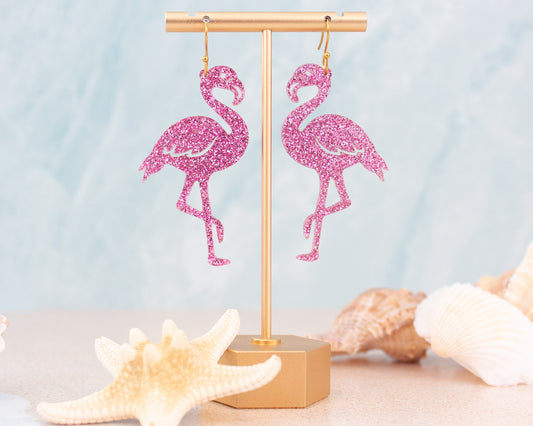 Glitter Flamingo Acrylic Earrings