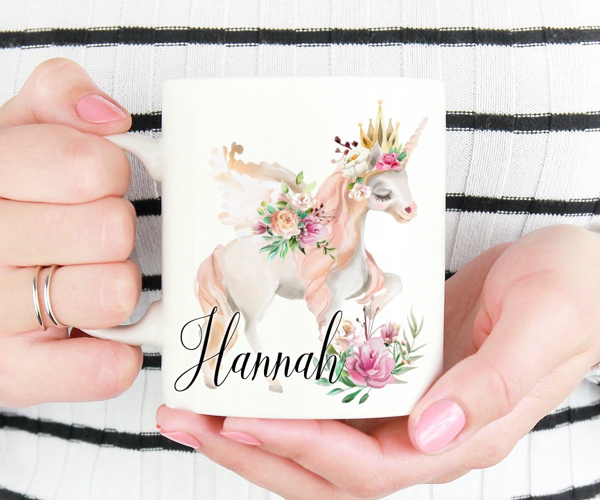 Personalized Floral Unicorn Gift Coffee Mug
