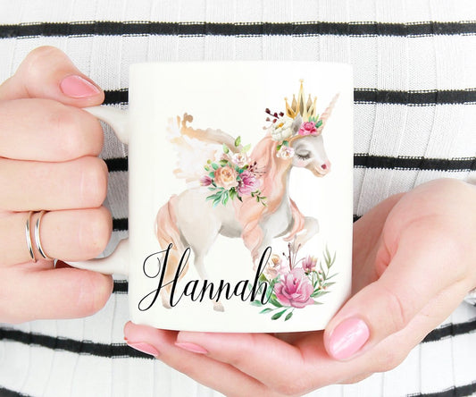Personalized Floral Unicorn Gift Coffee Mug