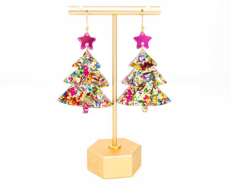 Gold Confetti Christmas Tree Earrings