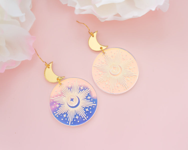 Celestial Moon & Star Iridescent Acrylic Earrings
