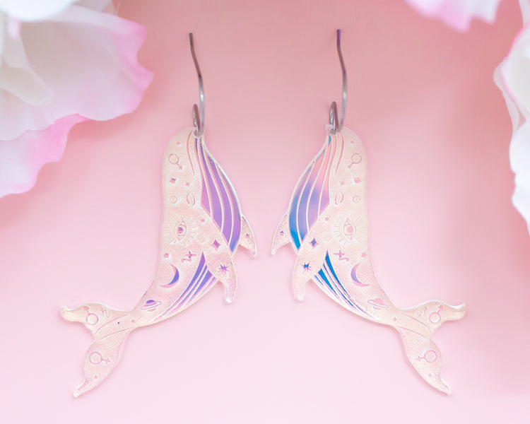 Celestial Whale Iridescent Acrylic Earrings