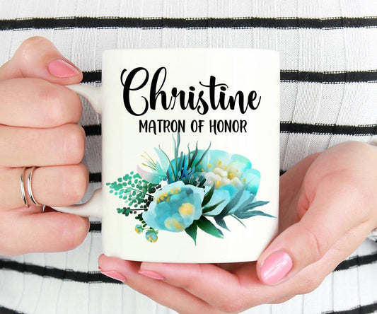 Personalized Matron of Honor Floral Mug