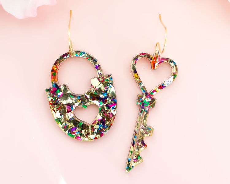 Lock & Key Mismatch Valentines Earrings