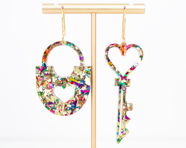 Lock & Key Mismatch Valentines Earrings