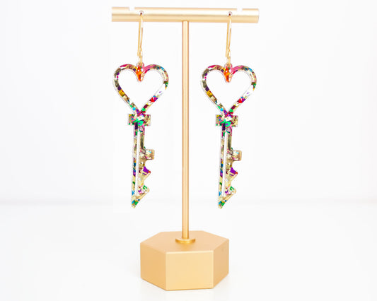 Heart Keys Valentines Earrings