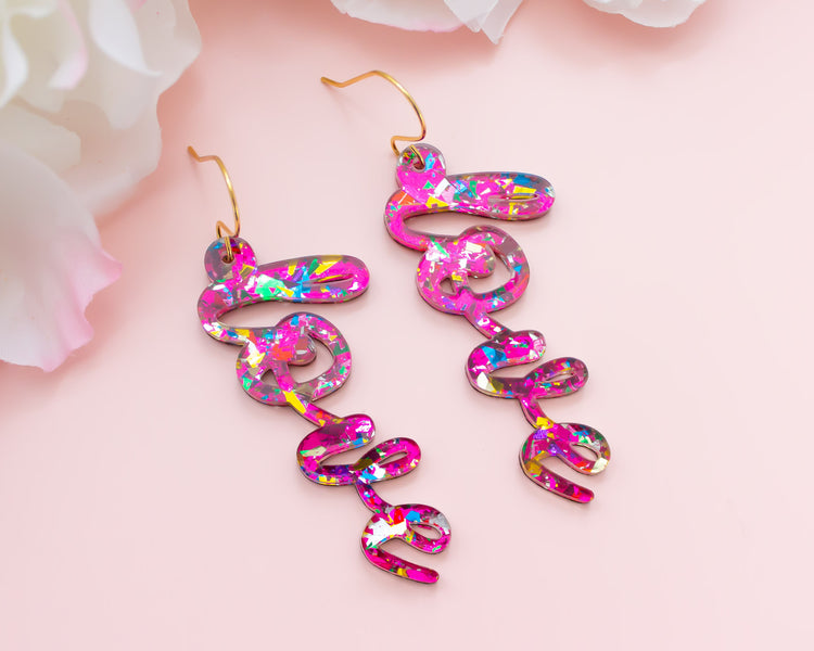 Love Glitter Confetti Valentines Earrings