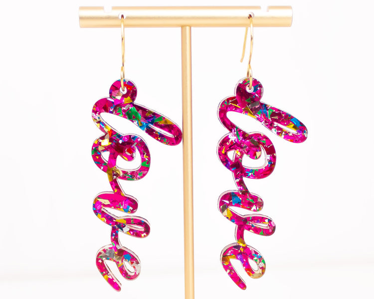 Love Glitter Confetti Valentines Earrings