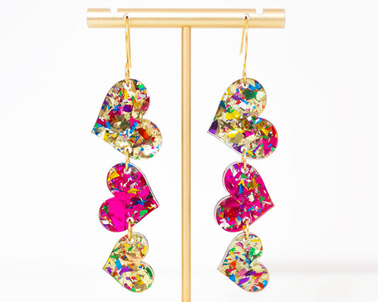 Glitter Confetti Valentines Heart Earrings