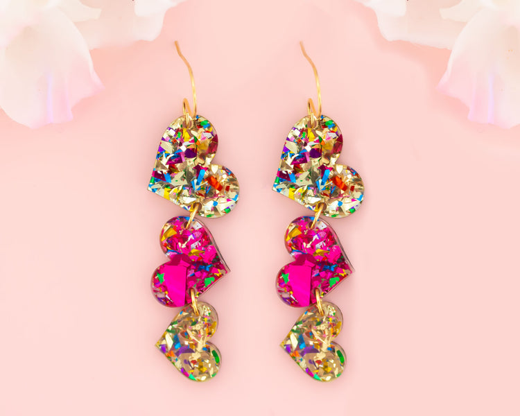 Glitter Confetti Valentines Heart Earrings