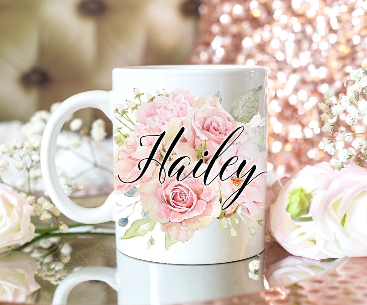 Custom Name Blush Pink Roses Mug