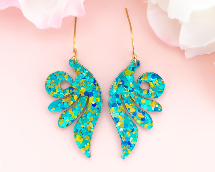 Aqua Confetti Wings Earrings