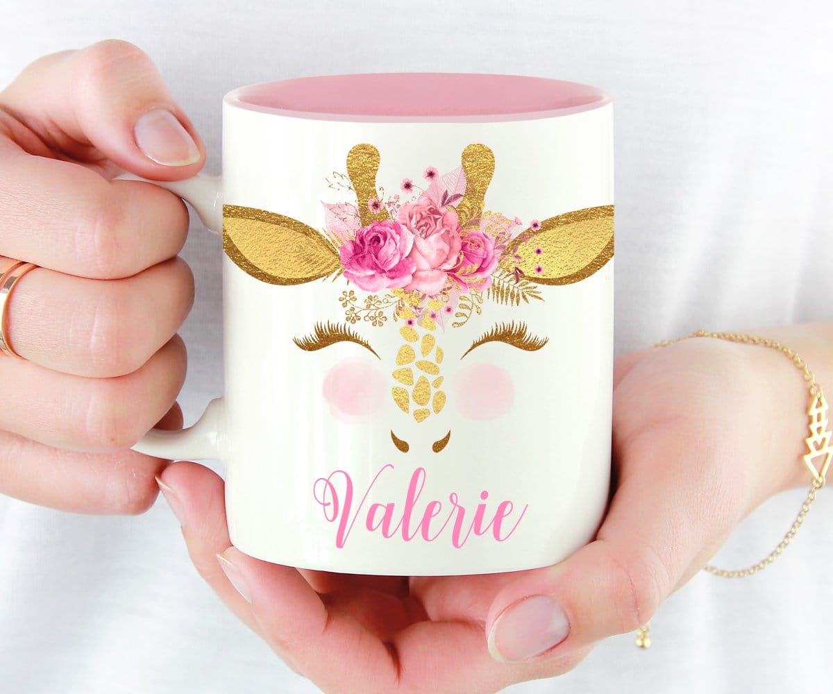 Giraffe Gift Personalized Pink Coffee Mug