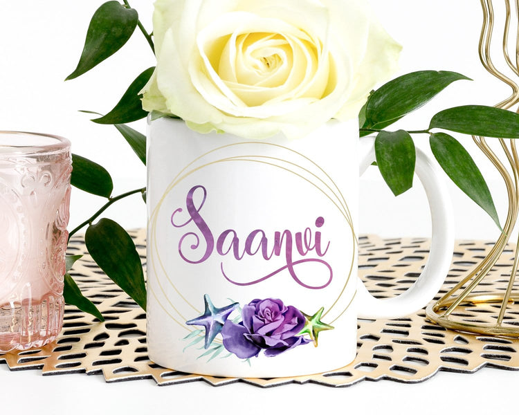 Personalized Name Floral Starfish Coffee Mug