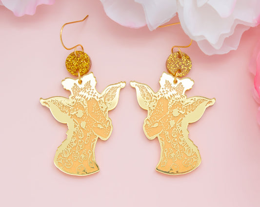 Giraffe Gold Mirror Acrylic Earrings