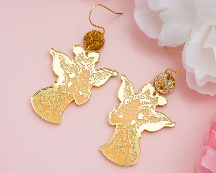 Giraffe Gold Mirror Acrylic Earrings