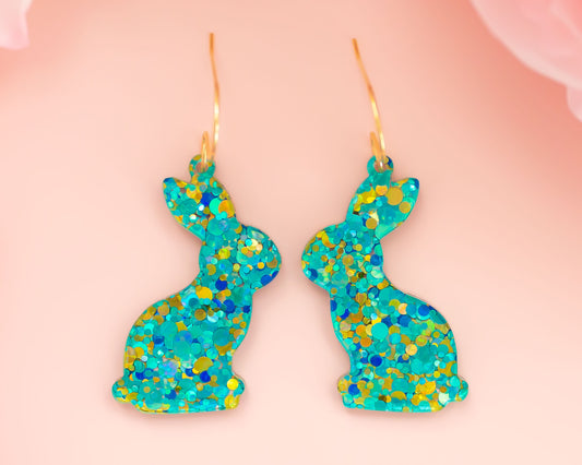 Blue Confetti Bunny Earrings