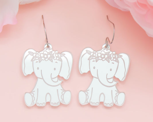 Elephant Silver Mirror Acrylic Earrings