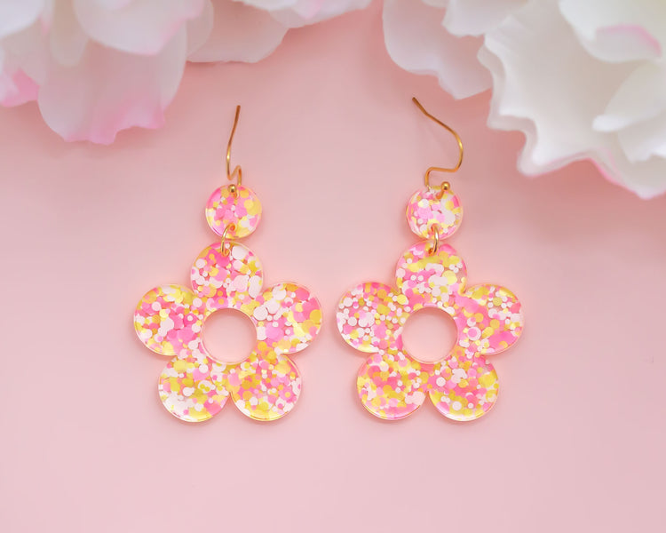 Neon Daisy Retro Flower Acrylic Earrings