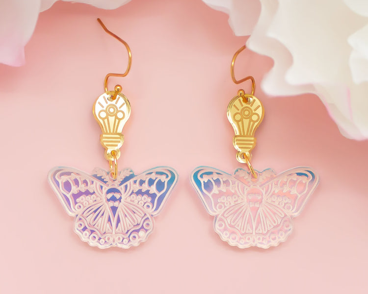 Moth & Lightbulb Holographic Acrylic Earrings