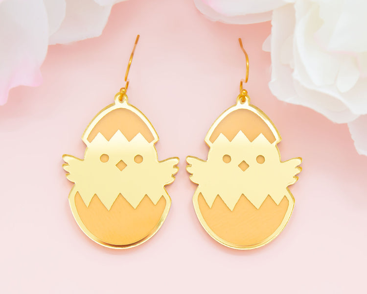Chick Egg Gold Mirror Earrings