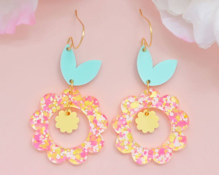 Neon Flower Acrylic Earrings