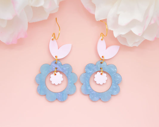 Blue Flower Acrylic Earrings