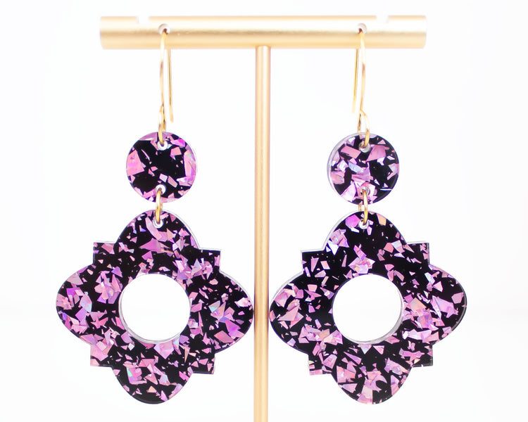 Black & Purple Geometric Acrylic Earrings