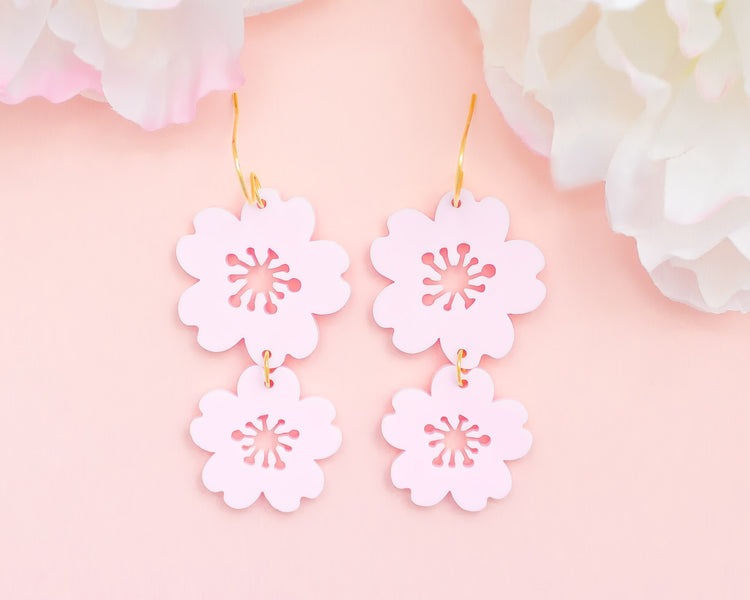 Pastel Cherry Blossom Acrylic Earrings