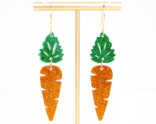 Carrot Glitter Acrylic Earrings