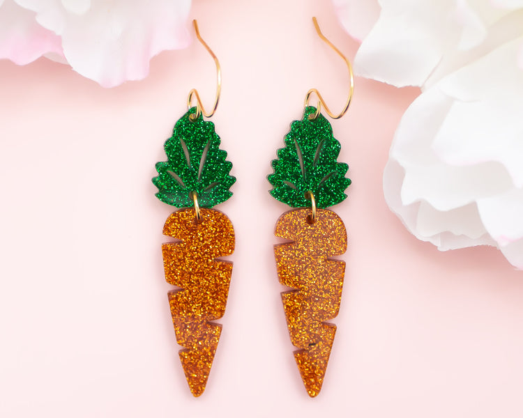 Carrot Glitter Acrylic Earrings