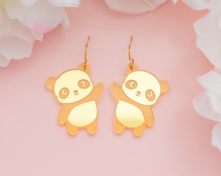 Panda Gold Mirror Acrylic Earrings