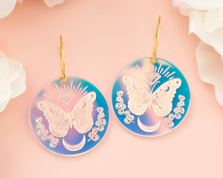 Celestial Butterfly Holographic Acrylic Hoop Earrings
