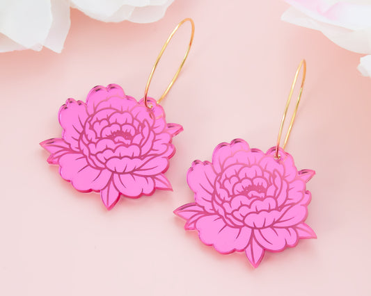 Pink Peony Acrylic Hoop Earrings