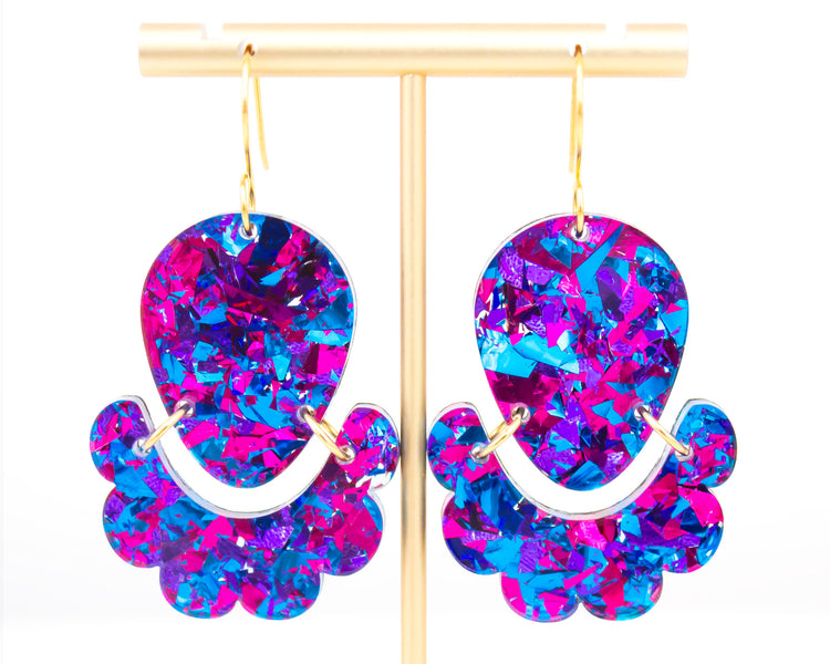 Geometric Scallop Teardrop Multi-Colour Acrylic Earrings