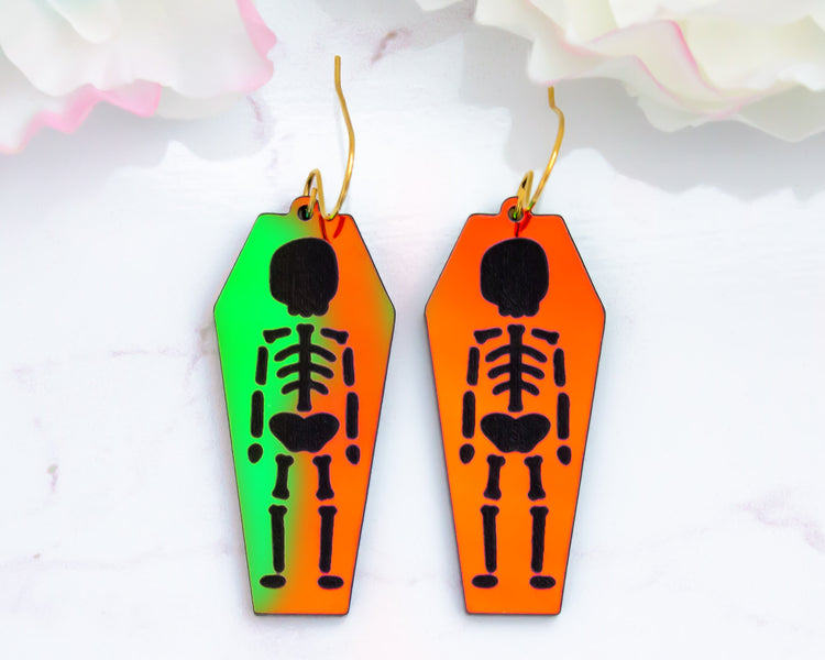 Holographic Skeleton Coffin Acrylic Earrings