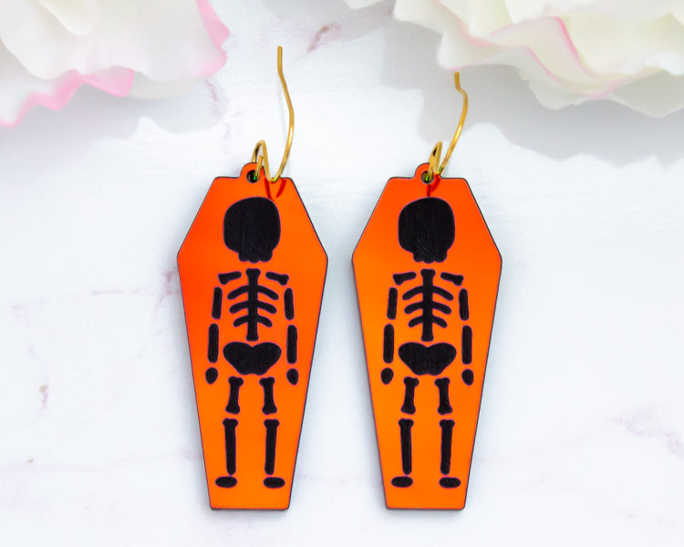 Holographic Skeleton Coffin Acrylic Earrings