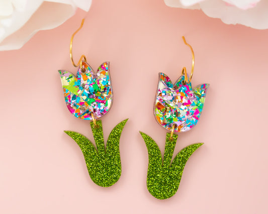 Multi-Colour Tulip Flower Acrylic Earrings