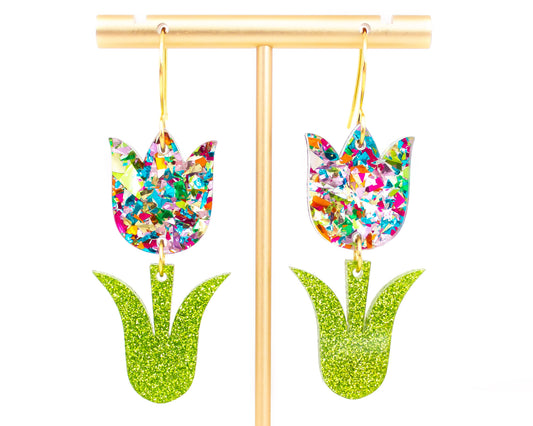 Multi-Colour Tulip Flower Acrylic Earrings