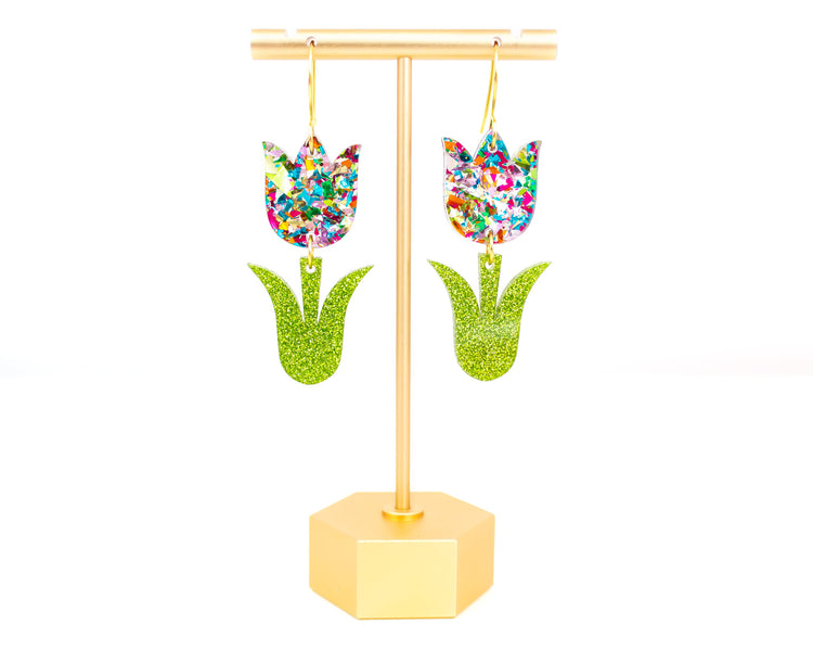 Multi-Colour Tulip Flower Acrylic Earrings