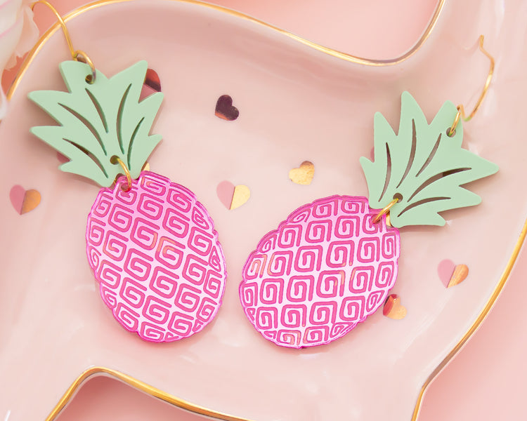 Pink Pineapple Mirror Acrylic Earrings