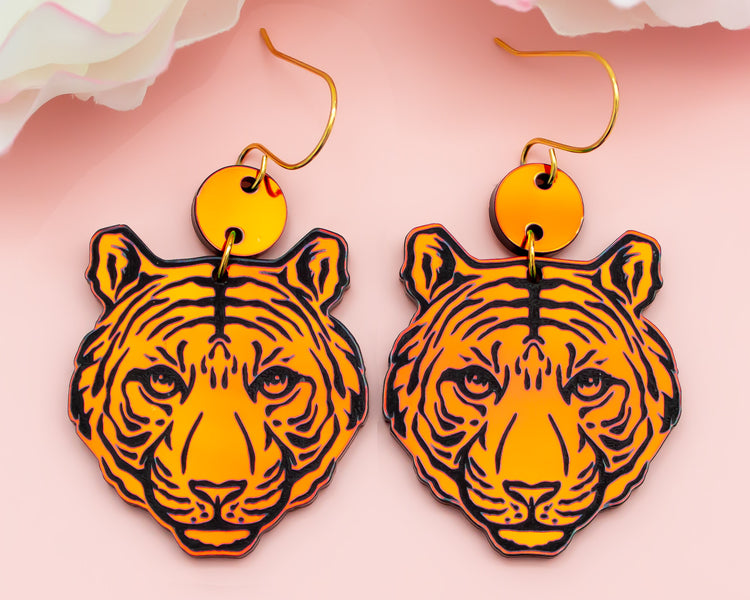 Holographic Tiger Acrylic Earrings