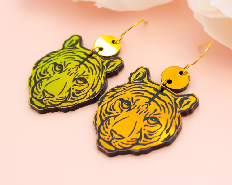 Holographic Tiger Acrylic Earrings
