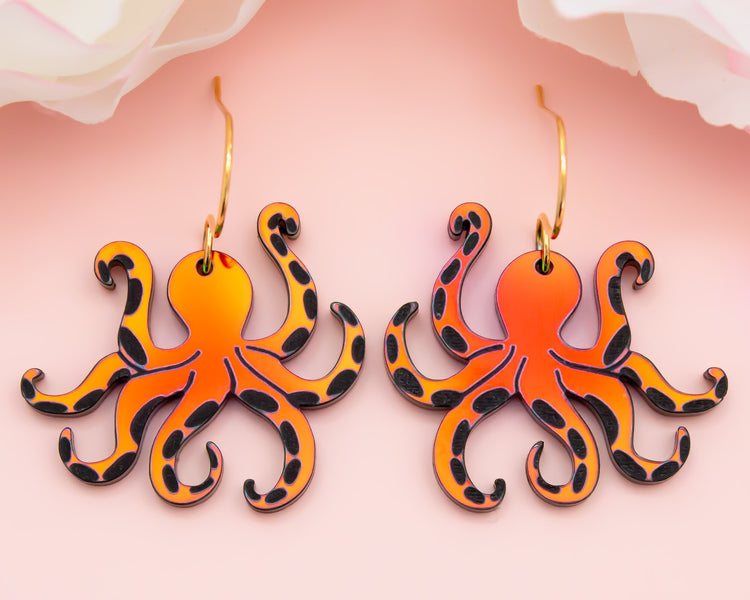 Holographic Octopus Acrylic Earrings