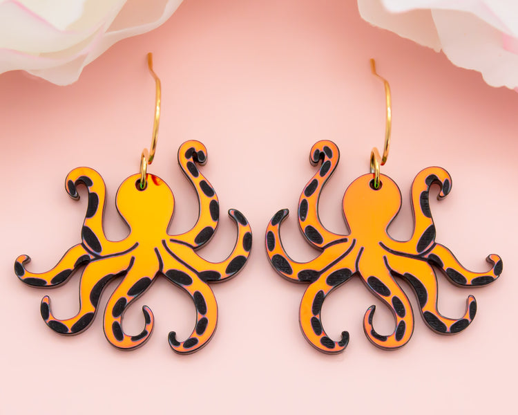 Holographic Octopus Acrylic Earrings