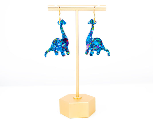 Blue Dinosaur Confetti Earrings
