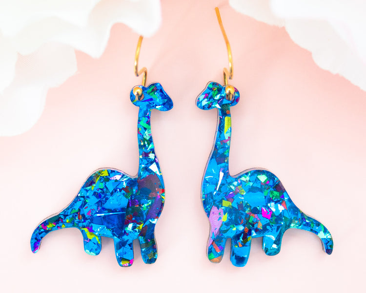 Blue Dinosaur Confetti Earrings