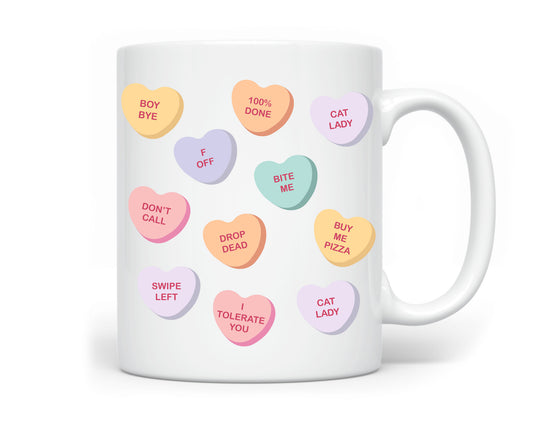 Conversation Hearts Anti-Valentines Coffee Mug
