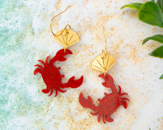 Glitter Crab & Shell Acrylic Earrings