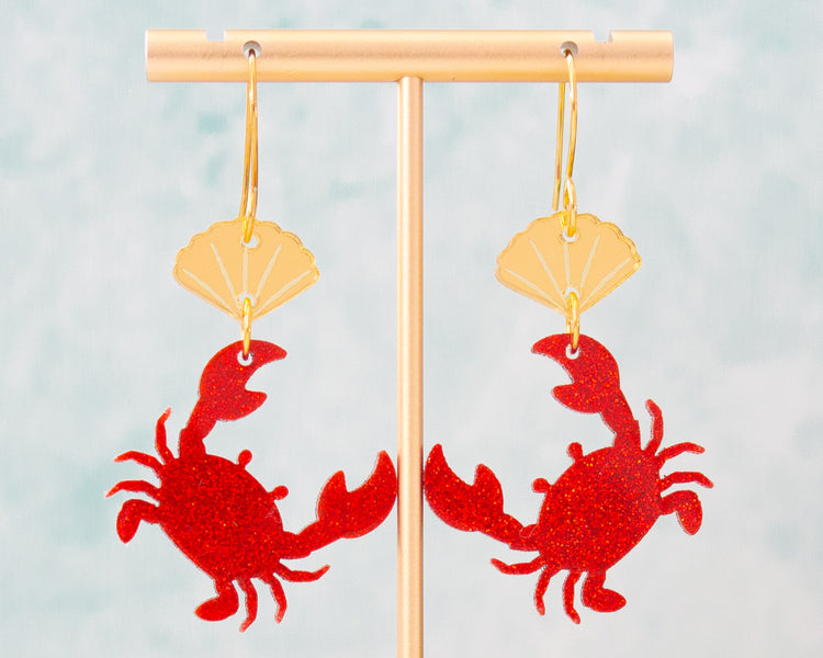 Glitter Crab & Shell Acrylic Earrings